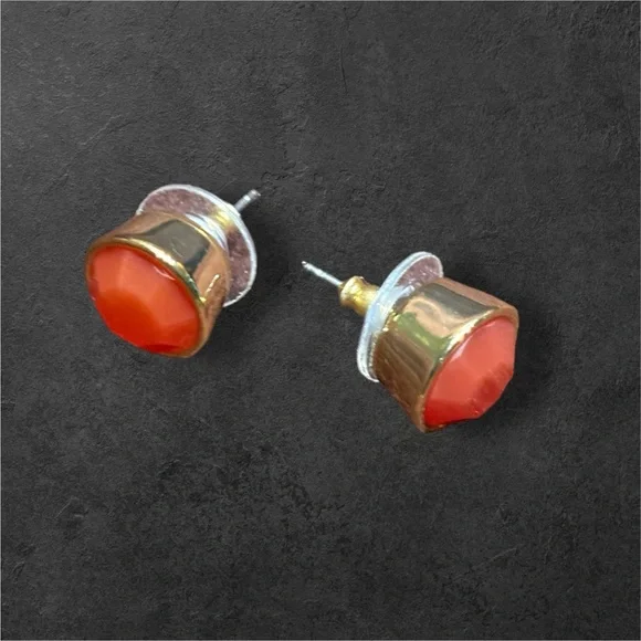 Orange/Gold Women's Solid Stud Earrings - Picture 1 of 11